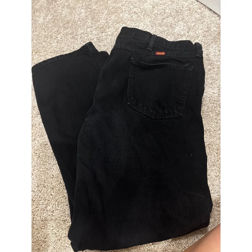 Rustler Mens Black Denim Jeans Straight Leg 100% Cotton 44x30 E7621CB